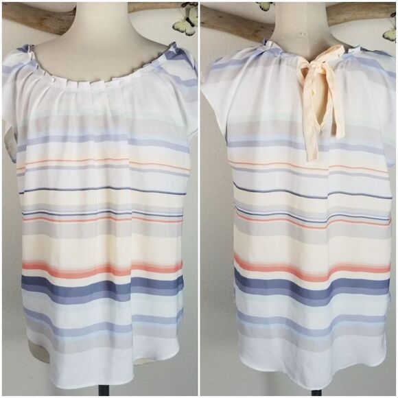 Lauren Conrad striped cap sleeve blouse with tie - Picture 1 of 6